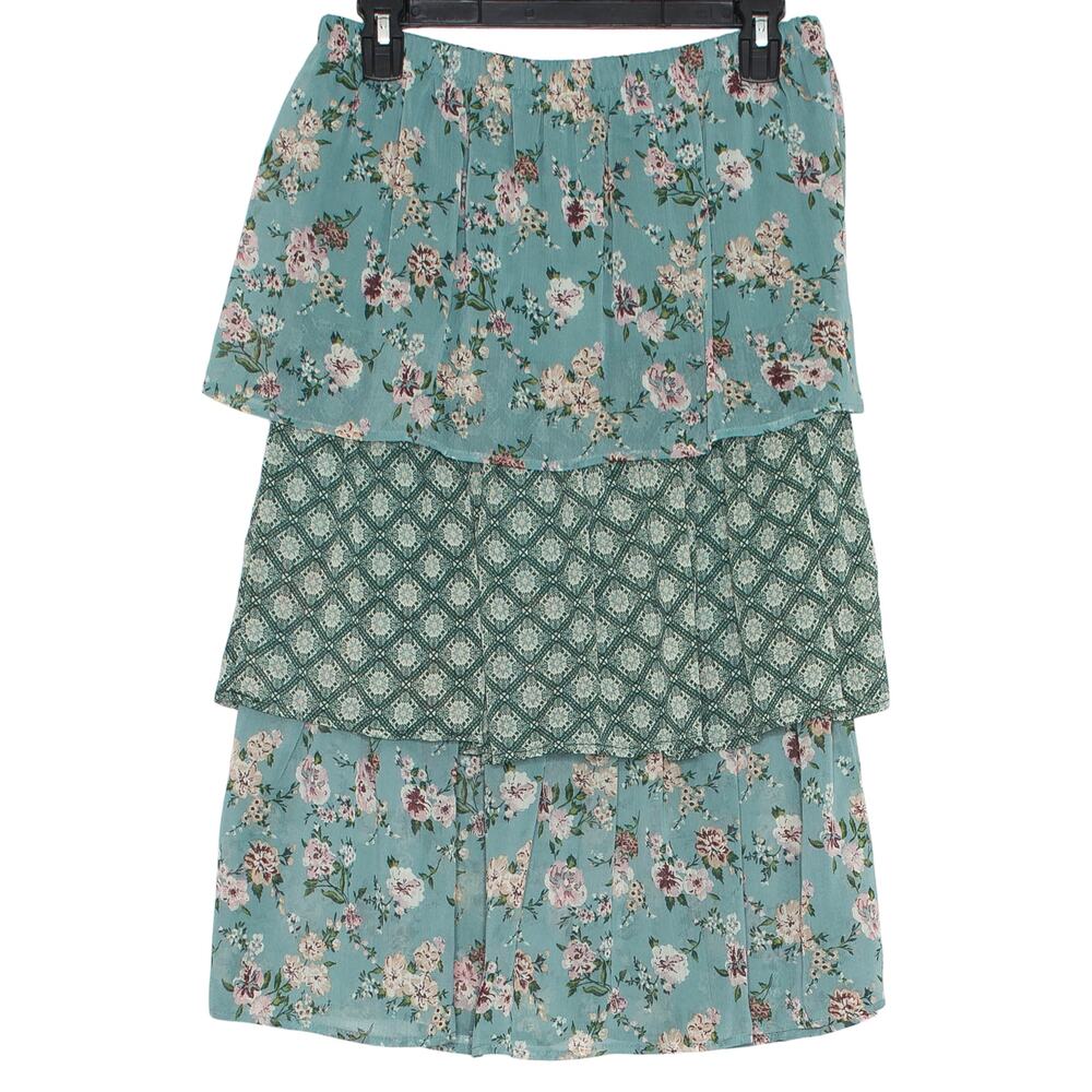 Floral Midi Skirt Cottagecore Boho Prairie Fairycore Romantic Tiered Chiffon S
